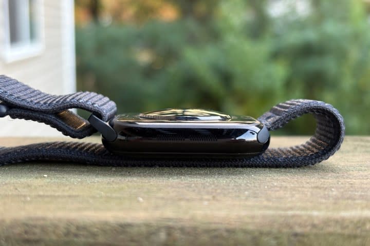 The speaker grille on the Apple Watch Series 10.