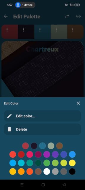 Editing a wallpaper palette on Tapet app