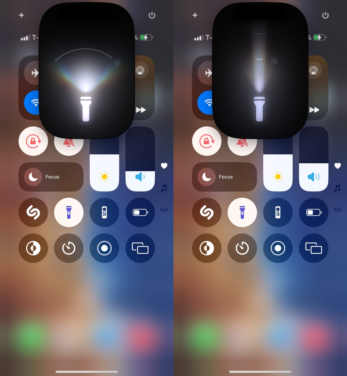 flashlight in dynamic island on iOS 18