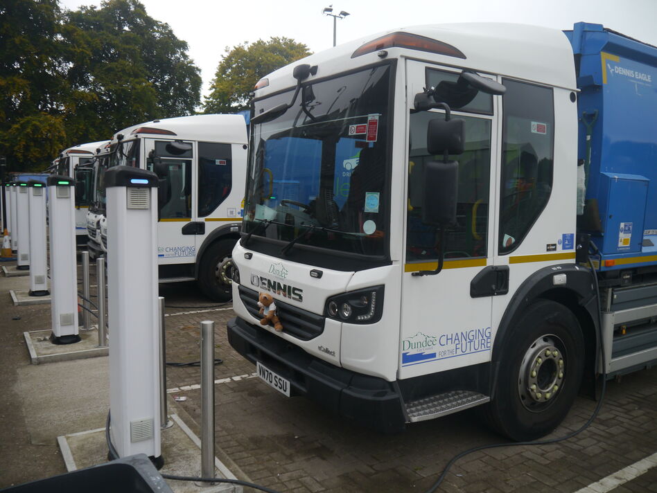 Fleet of council's electric bin lorries charging