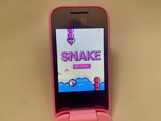 Malibu Barbie Snake on the Barbie flip phone.