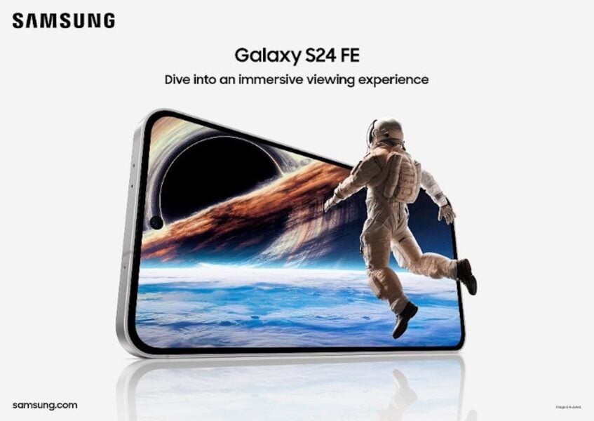 Spaceman entering Samsung Galaxy S24 FE screen flyer