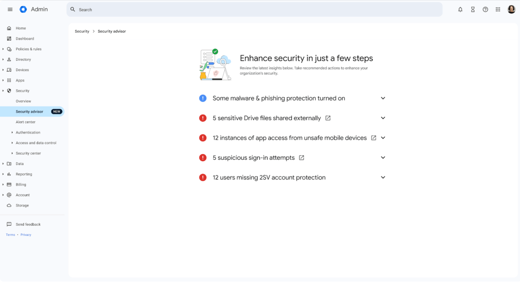 Google Workspace security advisor