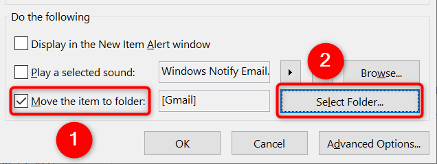 Creating a filter in Outlook to automatically move files to a different folder.