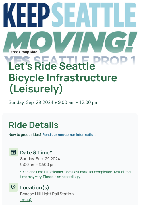 Screenshot of the event listing with the text Keep Seattle Moving at the top. 