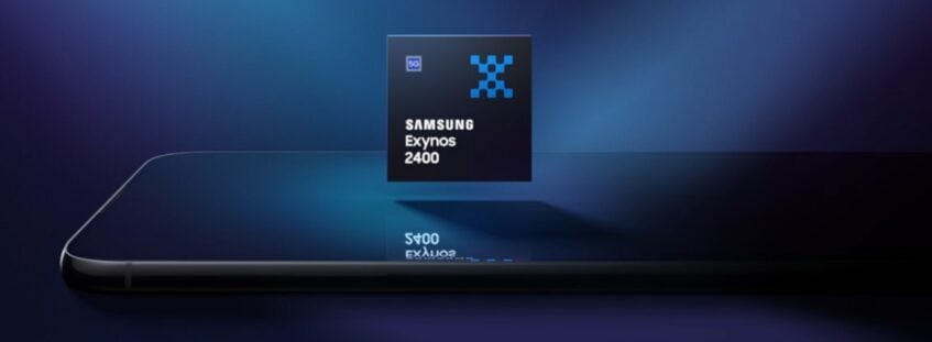 Samsung Exynos 2400 chip hovering over phone screen