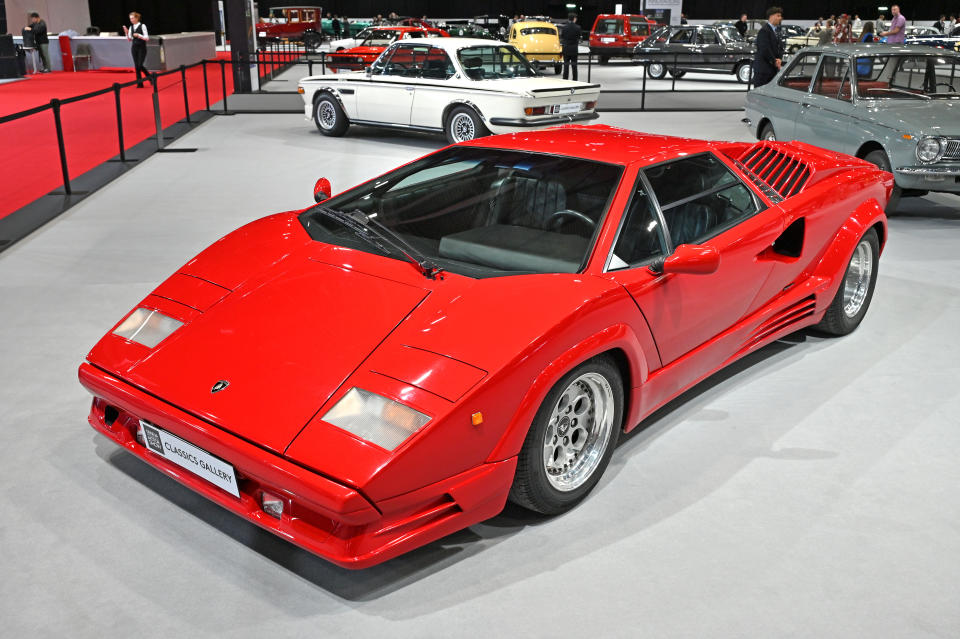 GENEVA, SWITZERLAND - FEBRUARY 26: A 1973 - 1989 Lamborghini Countach supercar is displayed in the Classics Gallery during the Geneva Motor Show 2024 at Palexpo on February 26, 2024 in Geneva, Switzerland. Celebrating the 100th anniversary of GIMS as an international event, the  “100 years of icons” exhibition features 40 truly iconic cars that made automotive history and the world stand up. The 2024 Geneva Motor Show opens today for the first time in five years. The event last took place in 2019 with the coronavirus pandemic forcing organisers to cancel the 2020 show just days before the show was due to open. This year’s Show will be a smaller affair with just four major manufacturers confirmed to attend. (Photo by John Keeble/Getty Images)