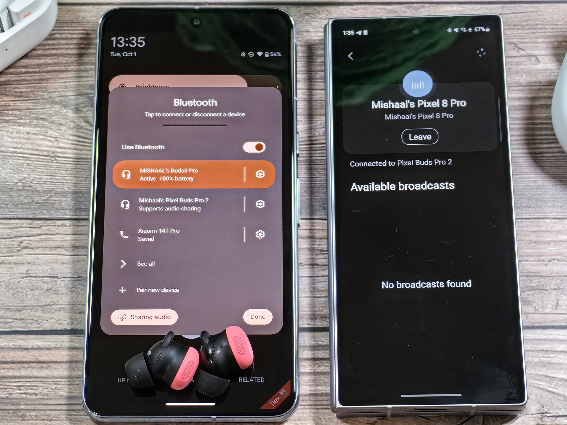 Android's Bluetooth QS dialog showing the Pixel Buds Pro 2 support audio sharing