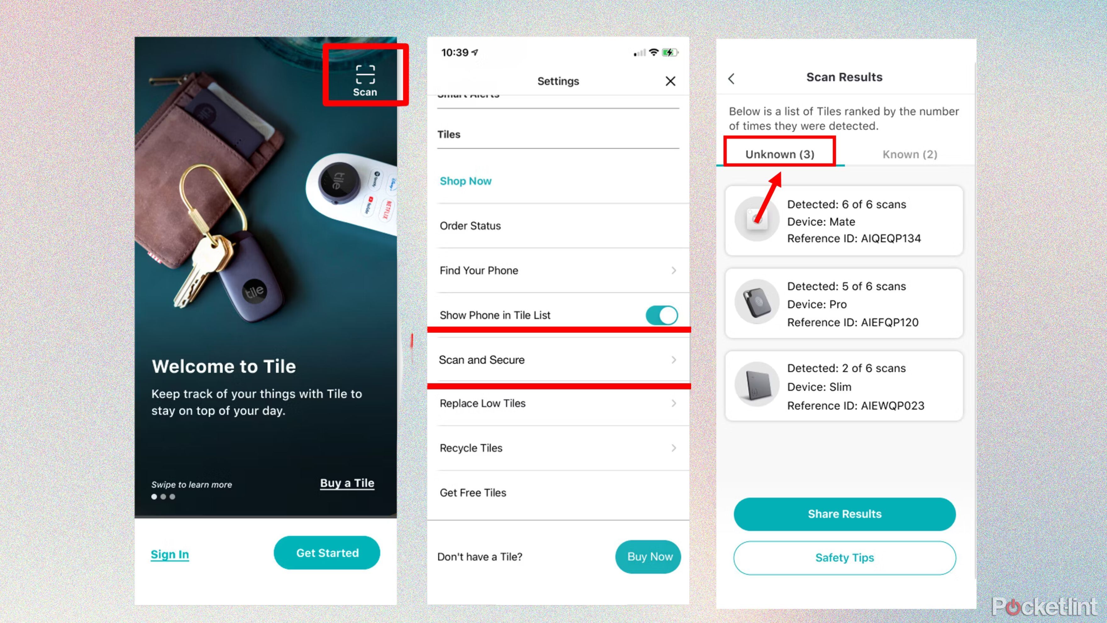 The Scan and Secure feature in the Tile app.