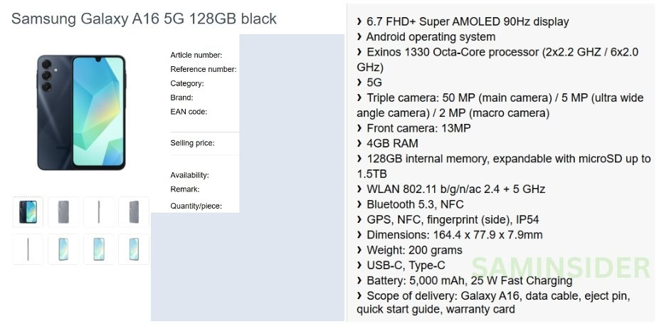 Samsung Galaxy A16 specifications