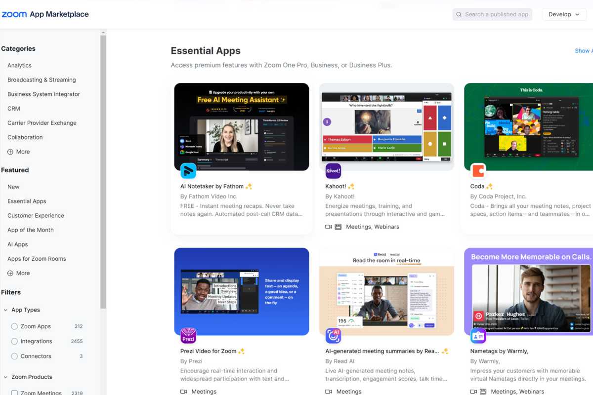 Essential apps in the Zoom App Marketplace screenshot