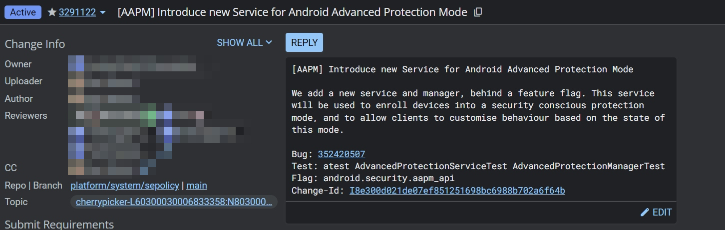 Android Advanced Protection Mode patch in AOSP