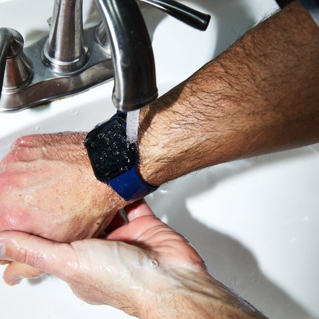 washing hands with waterproof apple watch series 6 on wrist