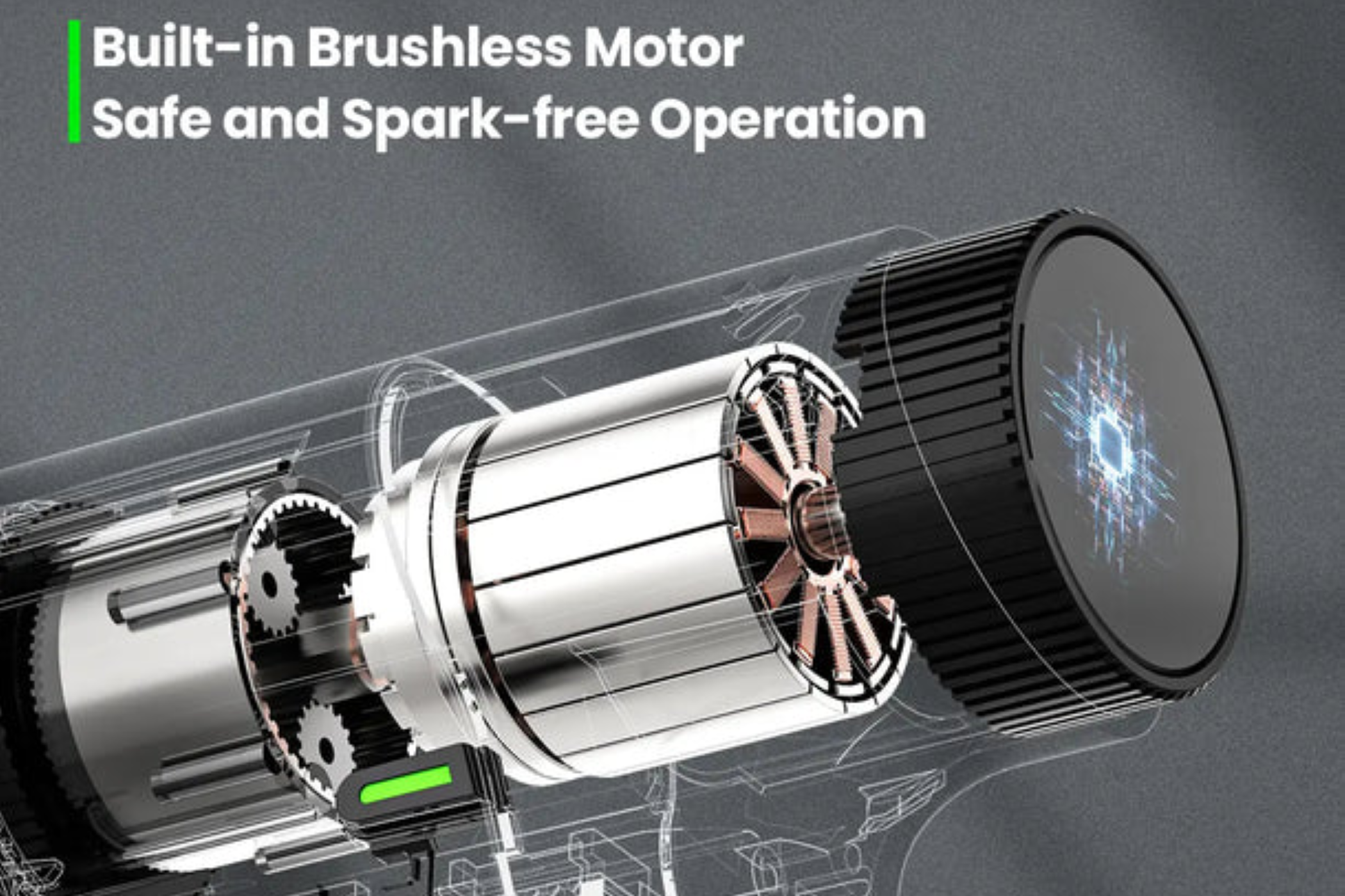 Graphic outlining the Blackzero Cordless Drill's brushless motor