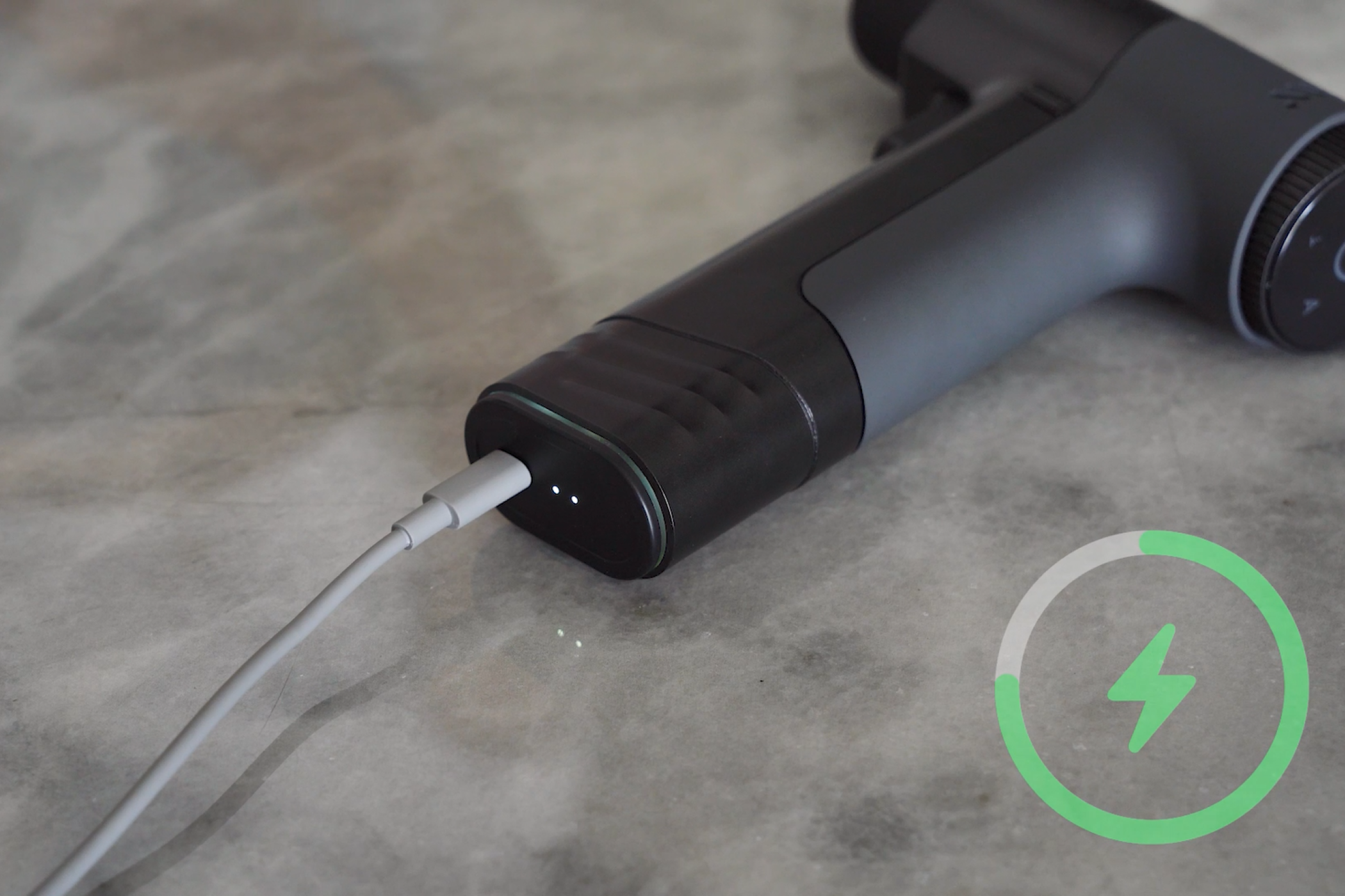 The Black Zero Cordless Drill Being Charged via USB-C