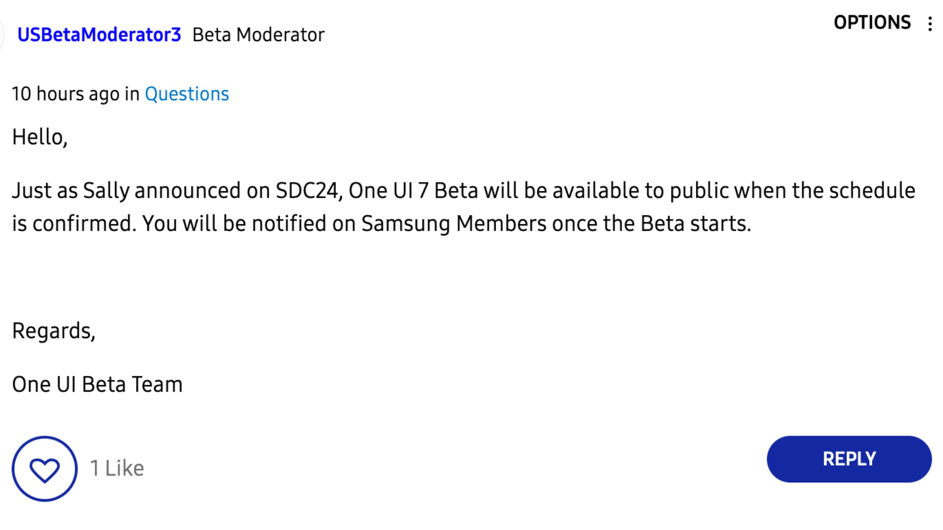 Samsung One UI 7 public beta statement