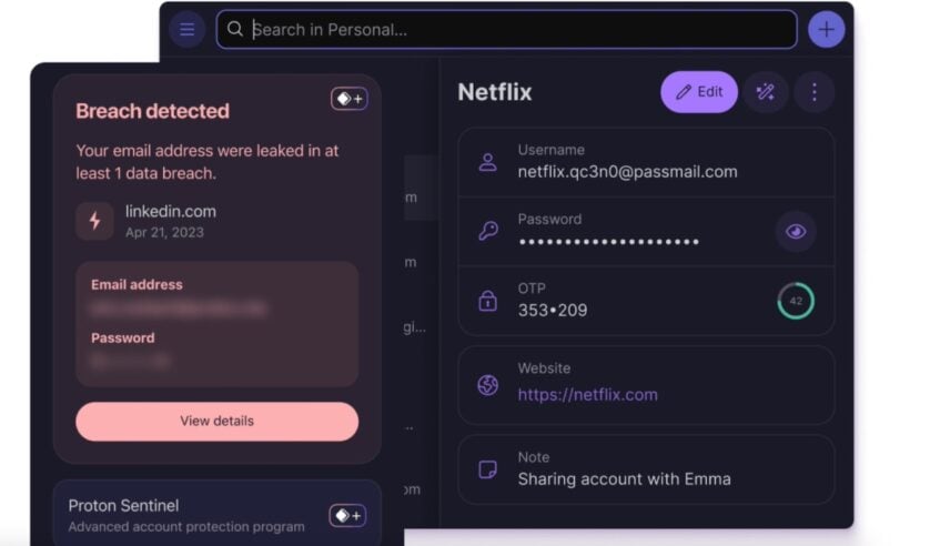 Proton Pass Monitor feature detecting breach