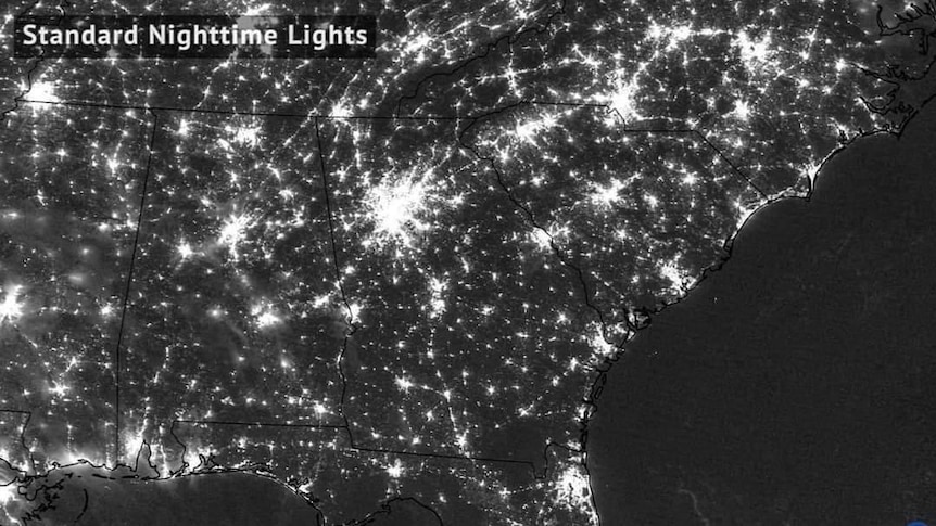 The view of the US southeast region at night before Hurricane Helene.