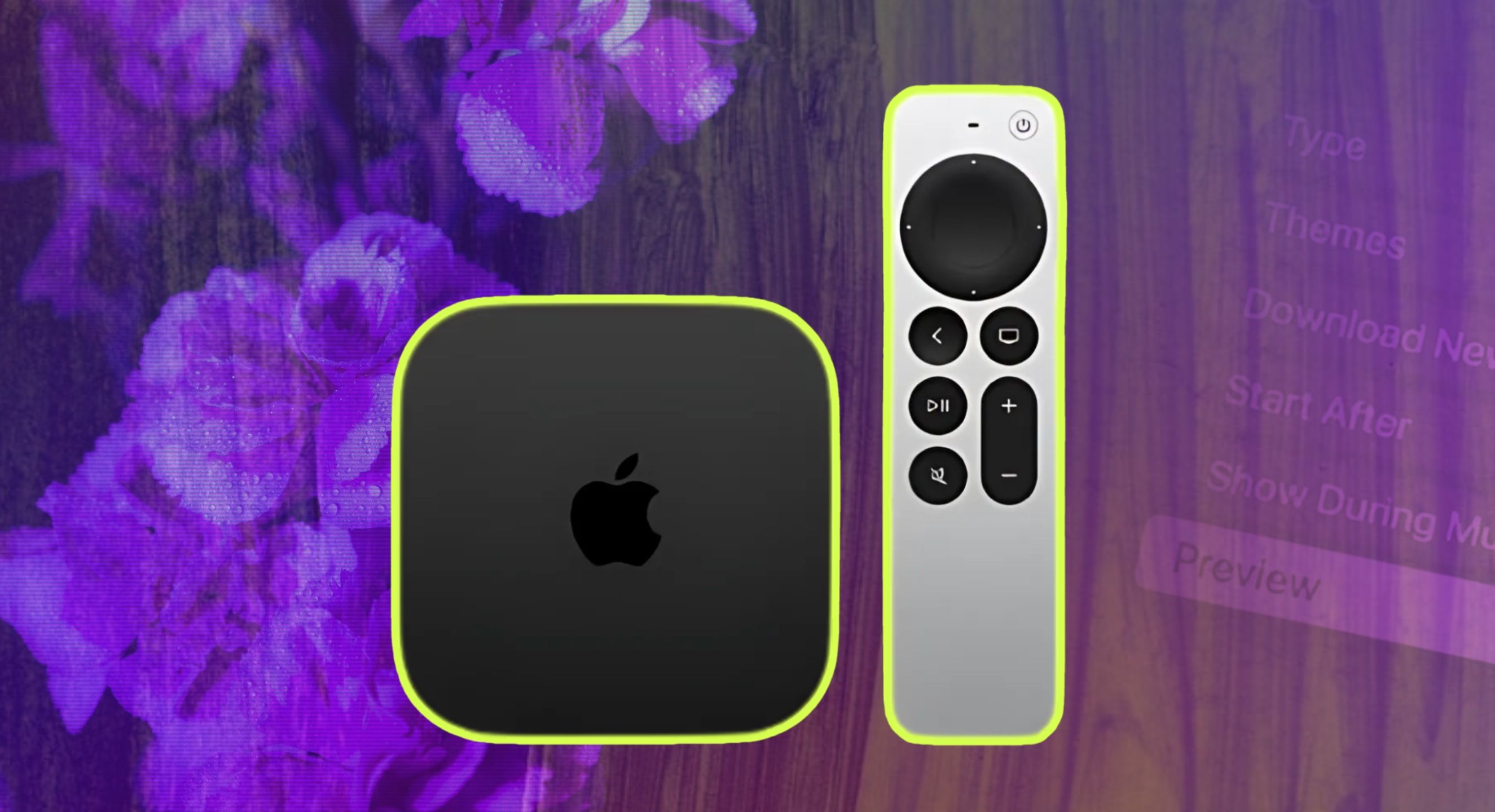 An Apple TV device next to its remote