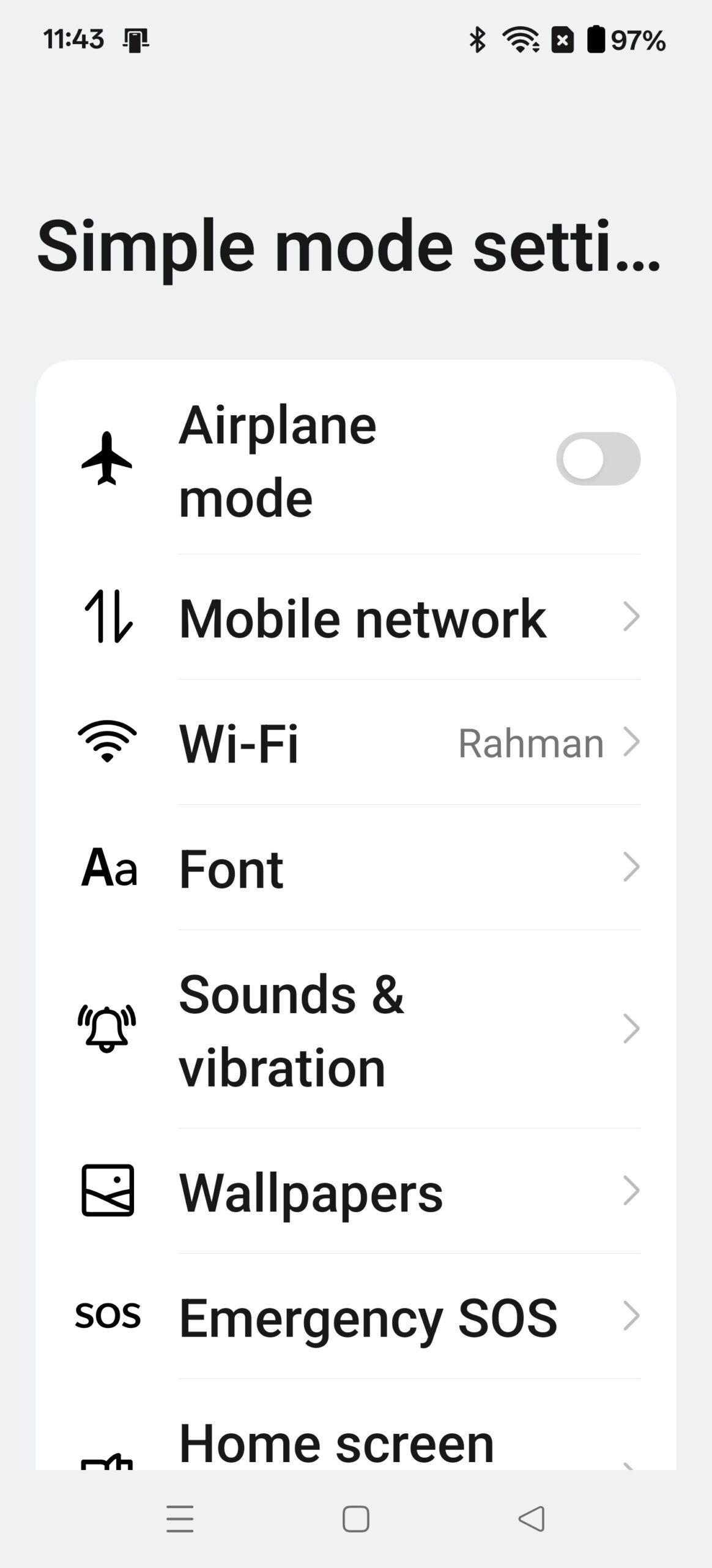 Simple Mode settings in OxygenOS 15
