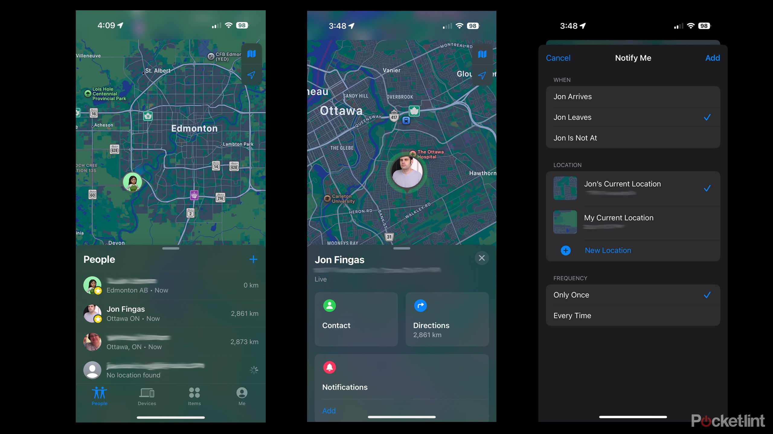 Setting up geofence notifications in the iOS 18 Find My app.