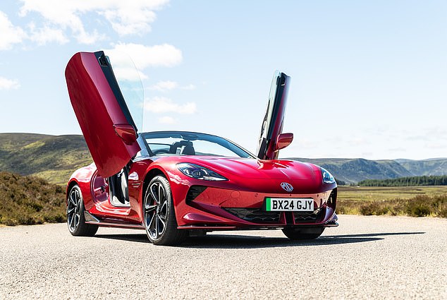 The roadster also features exotic 'scissors style' doors, first found on the Lamborghini Countach designed by Gandini