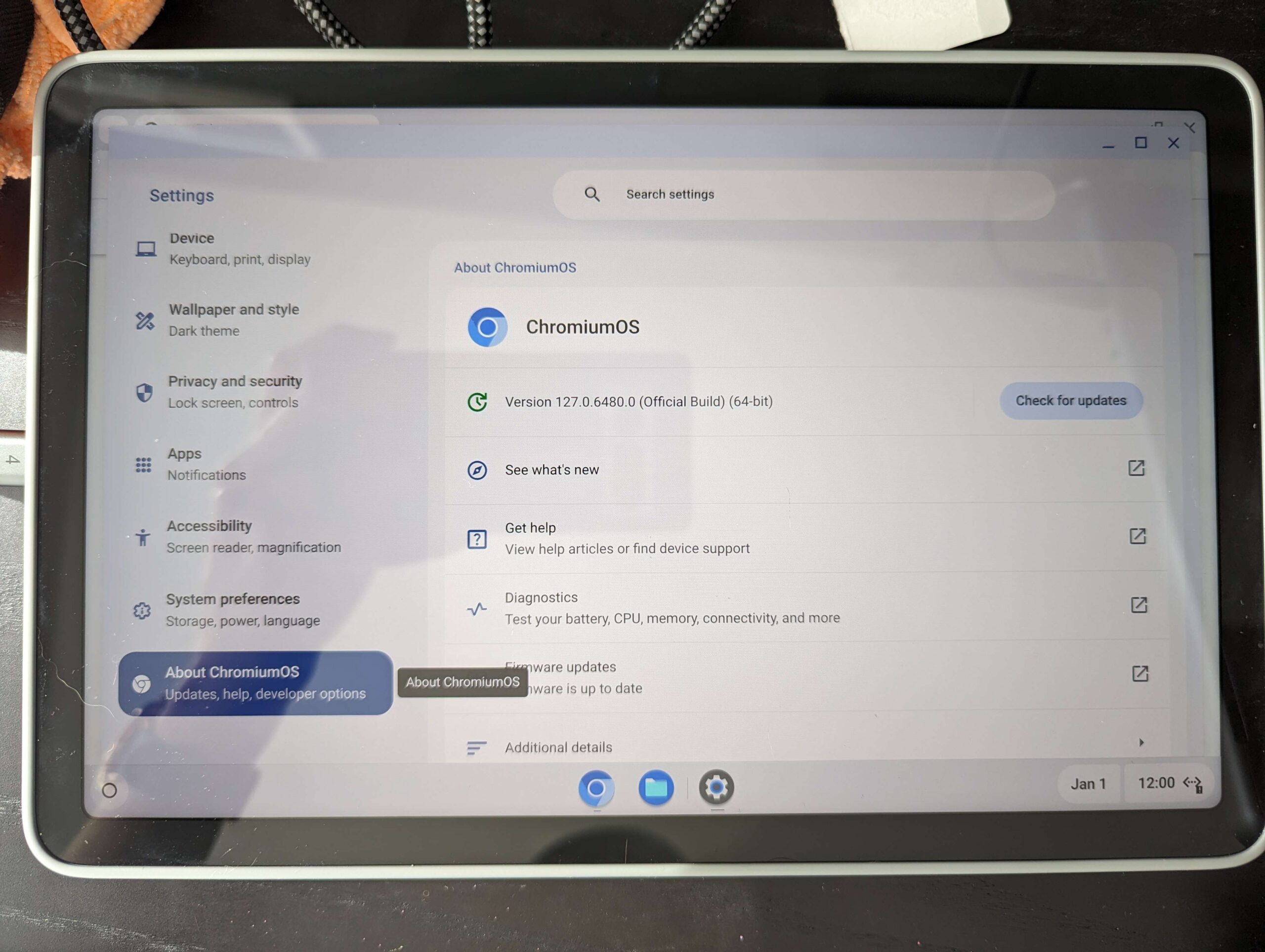 Chrome OS running on a Pixel Tablet