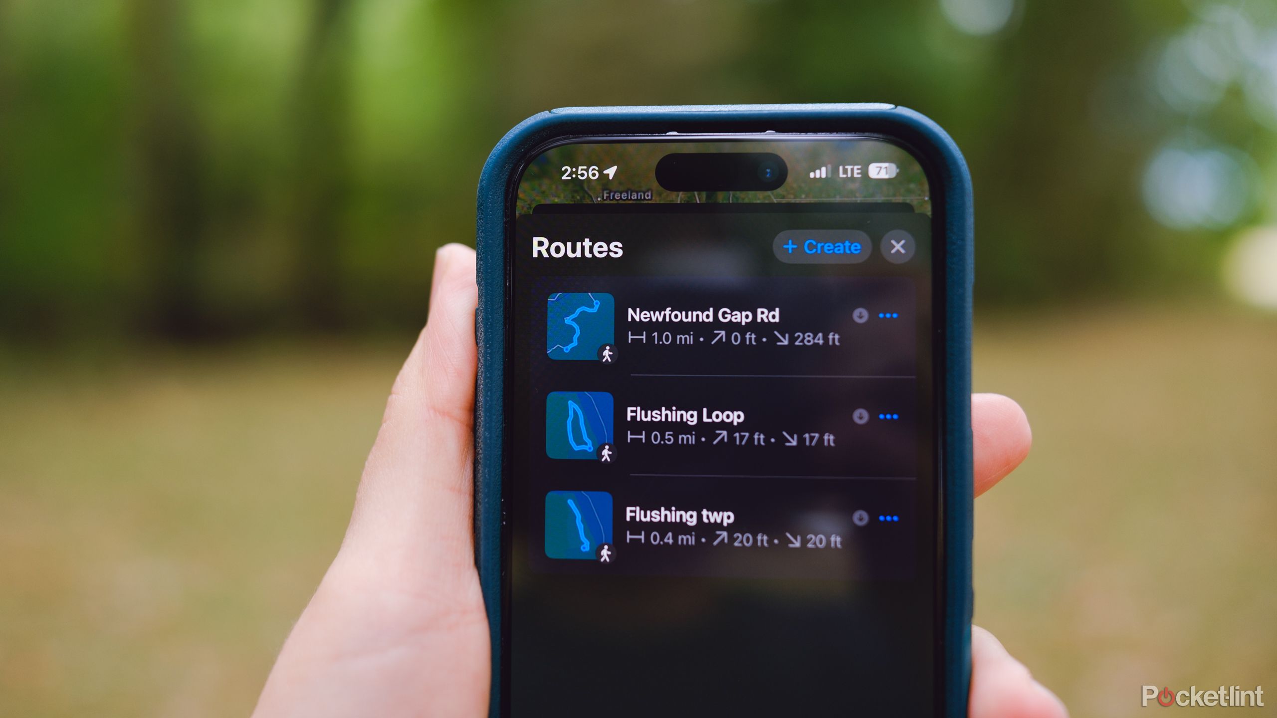 A photography of the Apple Maps custom walking routes feature displayed on an iPhone routes list