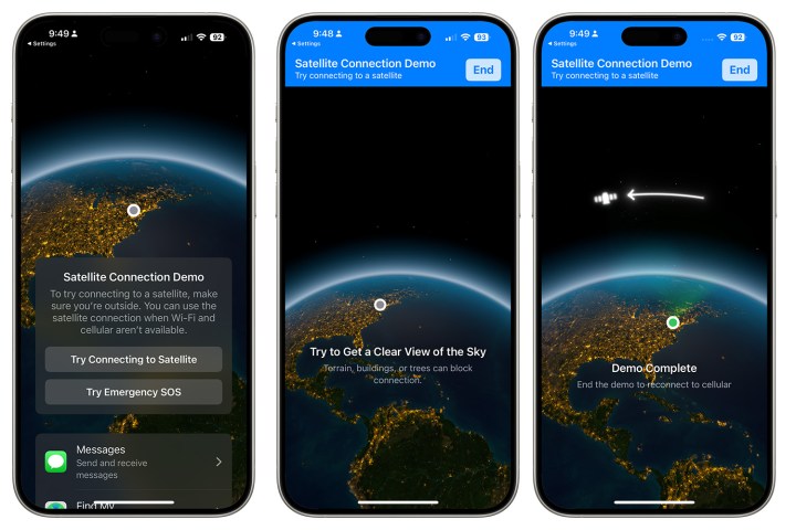 Screenshot showing how to test the satellite feature on iPhone.