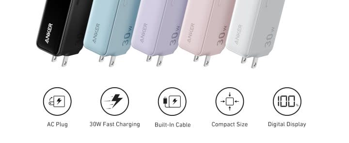 Anker Nano 5000mAh 3-in-1 power bank family in all colors.