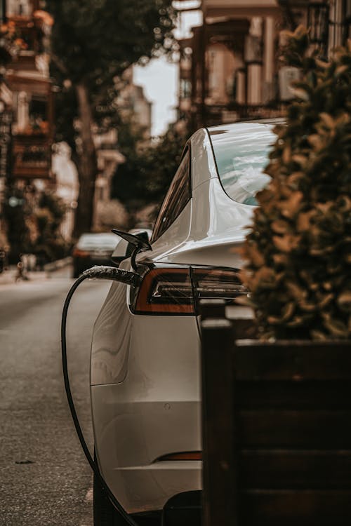 Free Electric Car while Charging Stock Photo