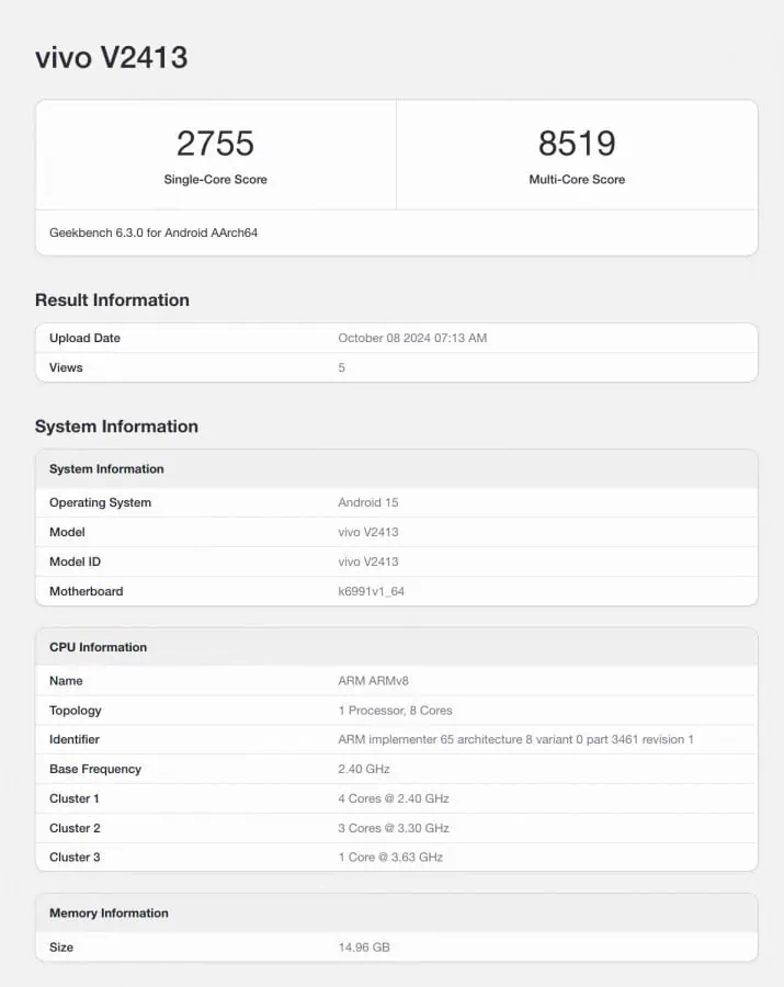 Vivo X200 Pro Geekbench