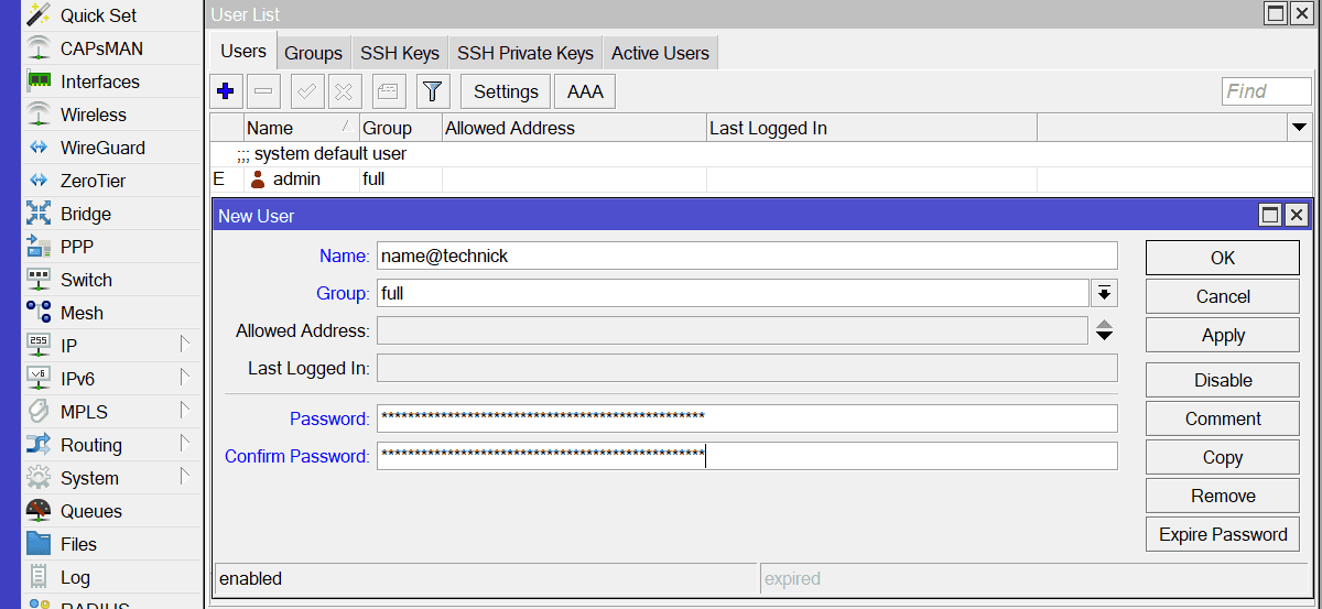 login-aanmaken RB5009 login aanmaken