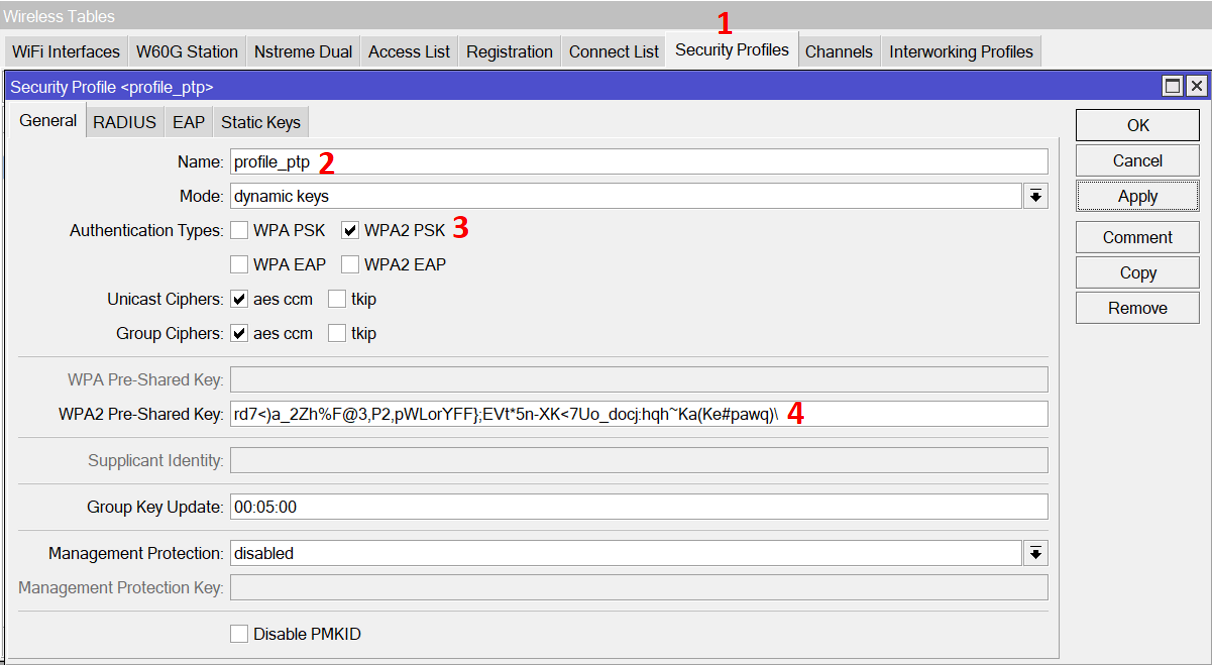 security profile MikroTik 802.11 point-to-point link