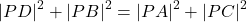 \[|PD|^2+|PB|^2=|PA|^2+|PC|^2\]