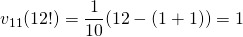 v_{11}(12!)=\dfrac{1}{10}(12-(1+1))=1