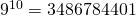 9^{10}=3486784401