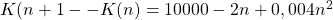 K(n+1--K(n)= 10000-2n+0,004n^2