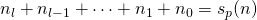 n_l+n_{l-1}+\cdots+n_1+n_0=s_p(n)