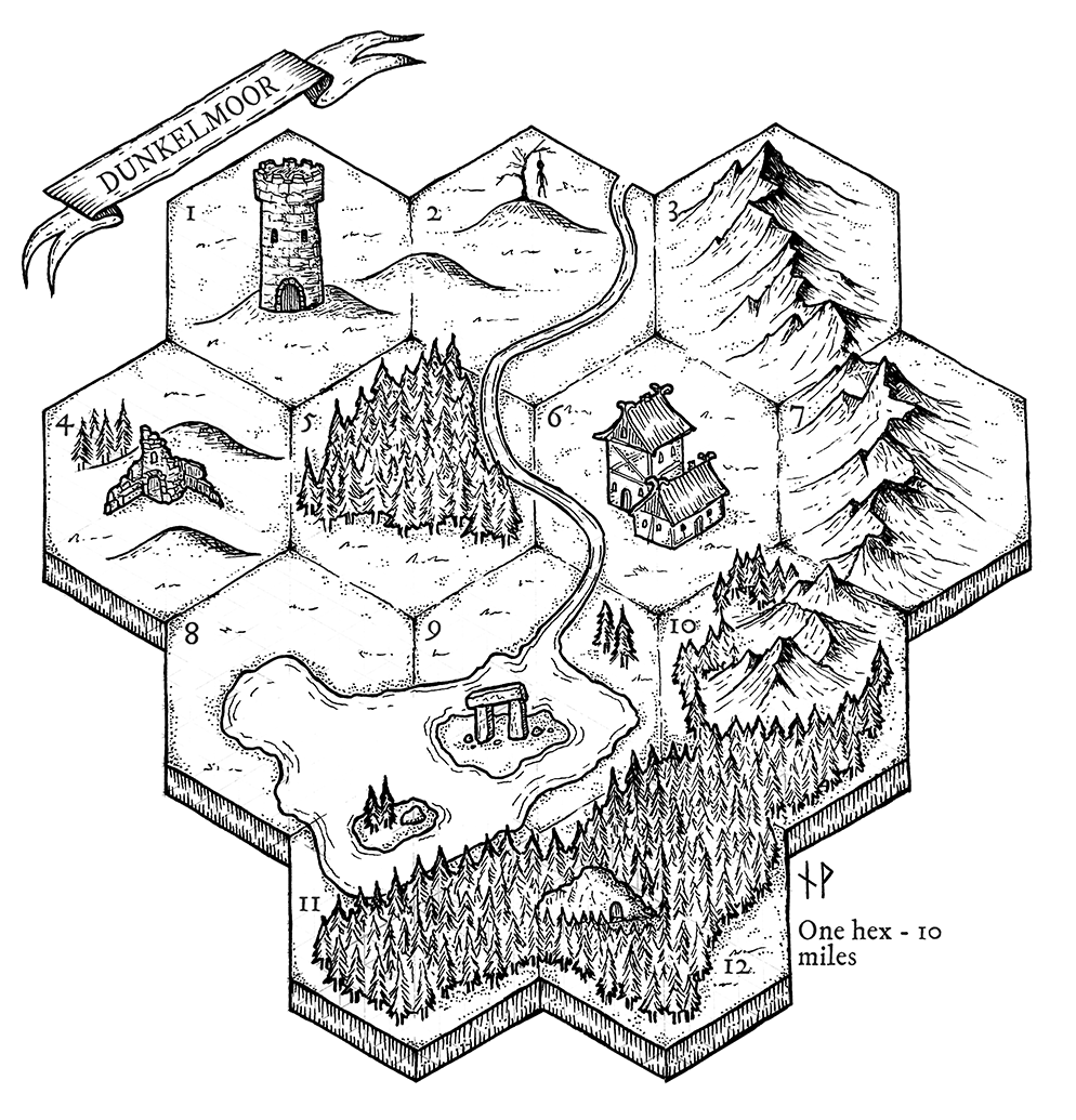 Dunkelmoor map with hexagons