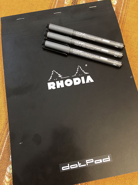 My drawing tools - Rhodia Dot Pad and Copic multi liners