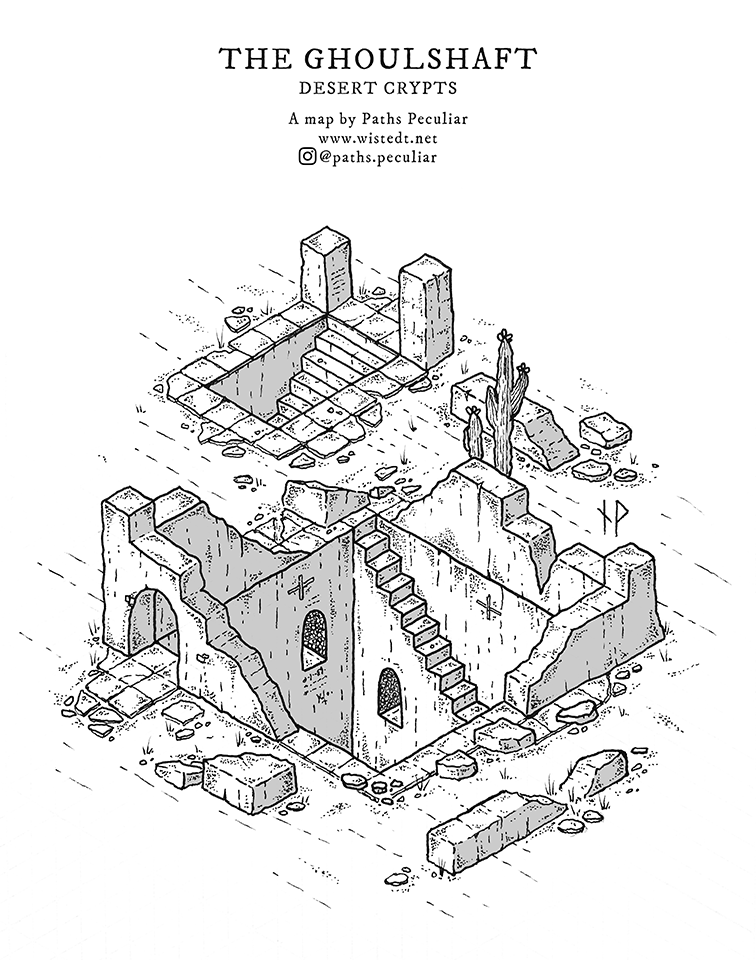 Isometric map of the Ghoulshaft - ancient desert crypts