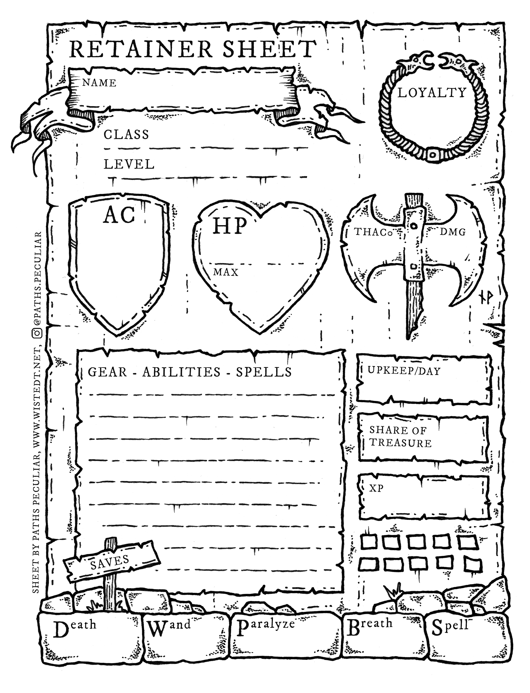 Retainer Sheet For D D B X And Old School Essentials Paths Peculiar