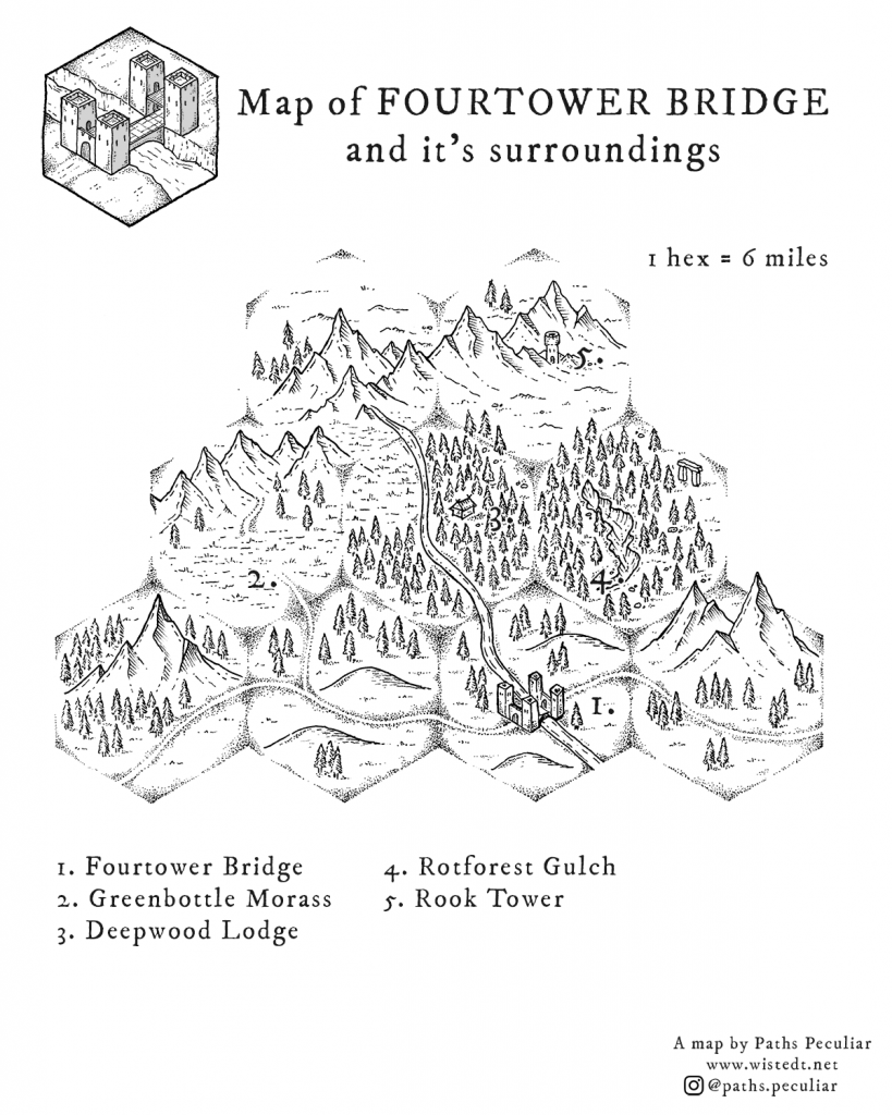 Overland map of Fourtower Bridge and its surroundings