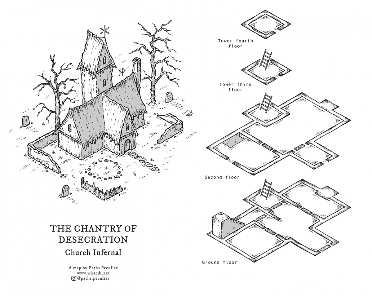 The Chantry of Desecration – isometric map for D&D