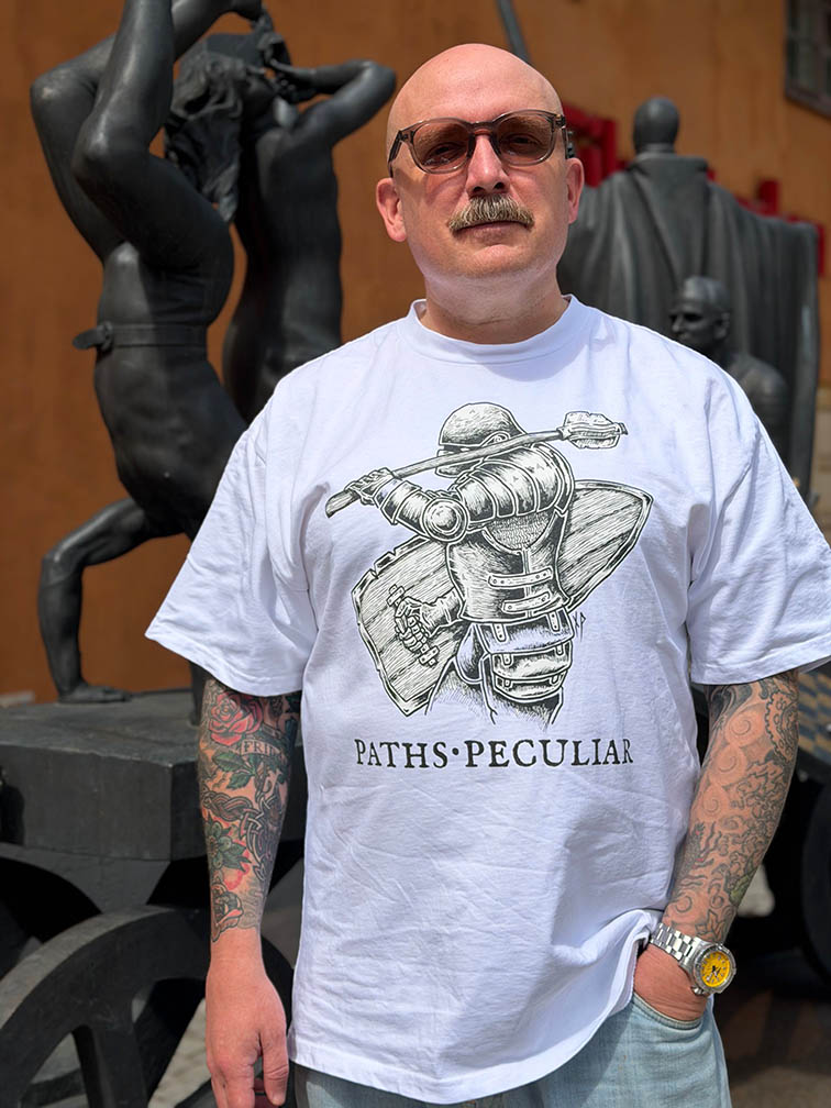 Paths Peculiar t-shirt with armored heavy infantry warrior