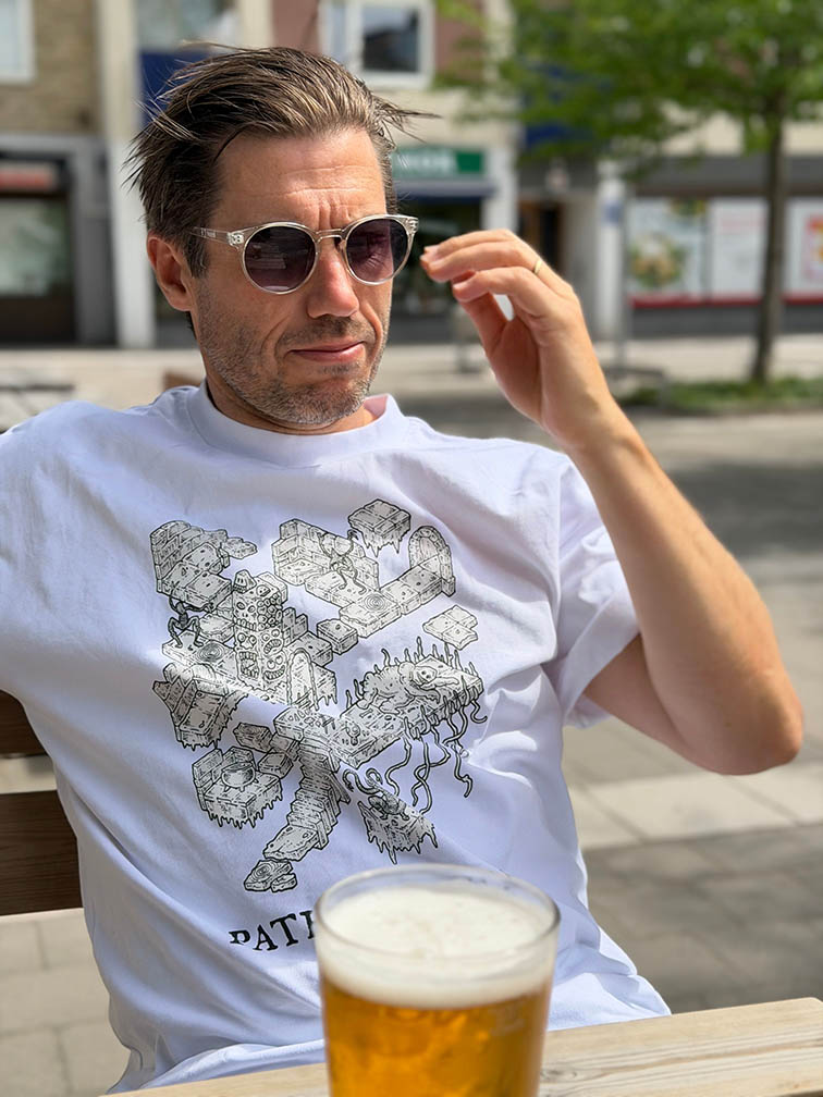 Paths Peculiar t-shirt with isometric dungeon map