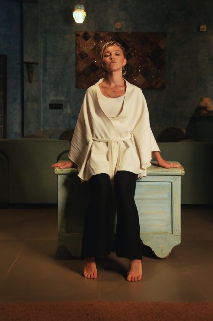 Handvävd merinoull/silkesponcho