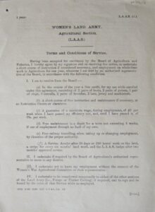 WW1 WLA Terms & Condition of Service for Agricultural Section (Land Army Agricultural Service) Nov 1917.