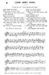 WW1 WLA Song (to Comes Lasses & Lads tune) Source: Women's Land Army LAAS Handbook, c.1917' Courtesy: Stuart Antrobus